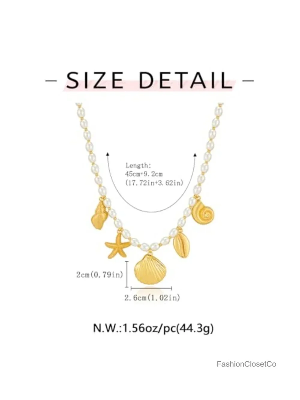 Pearl Sea Shell Charm Necklace Women Gold Plated Conch Starfish Pendant Choker